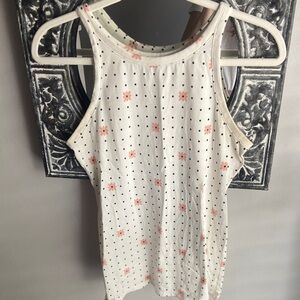 LOFT White Floral and Polka Dot Tank Top